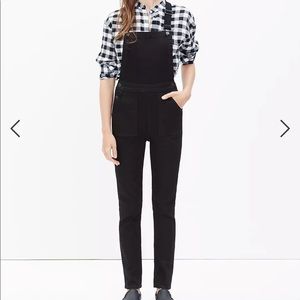 Madewell black denim cross-back cross back overalls